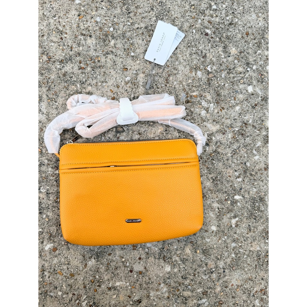 David Jones Paris Mustard Yellow Pebbled Vegan Leather Crossbody Bag New NWT